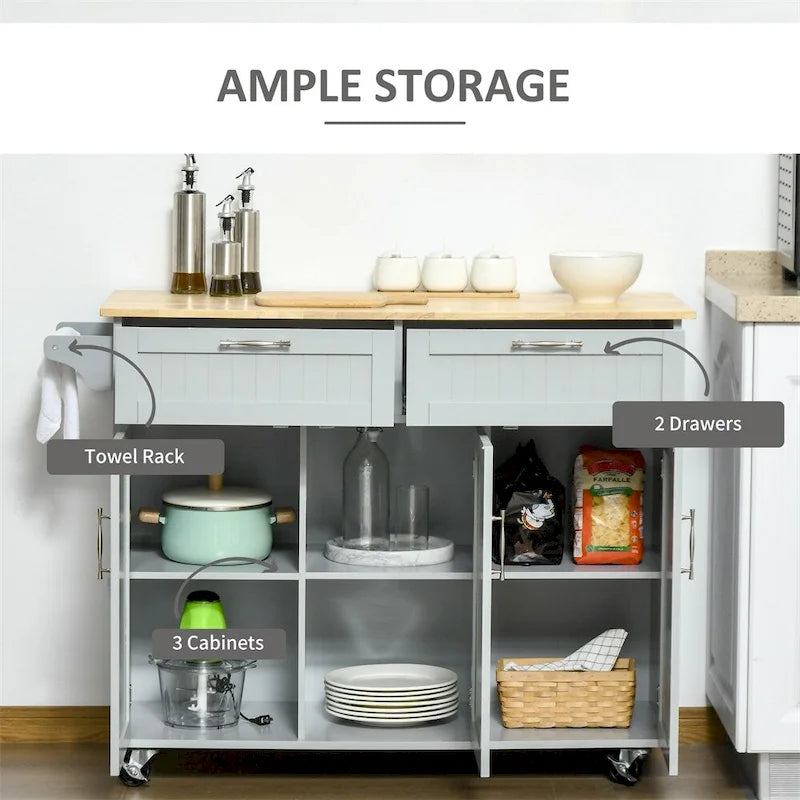 Mobile Wood Kitchen Island with Storage and Adjustable Shelves - N/A