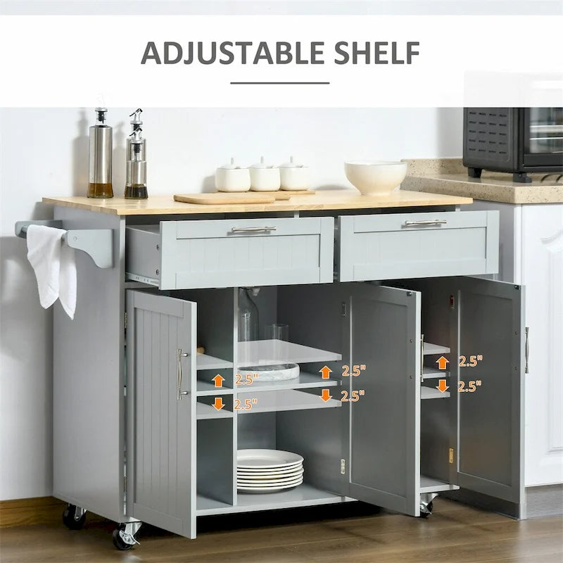 Mobile Wood Kitchen Island with Storage and Adjustable Shelves - N/A