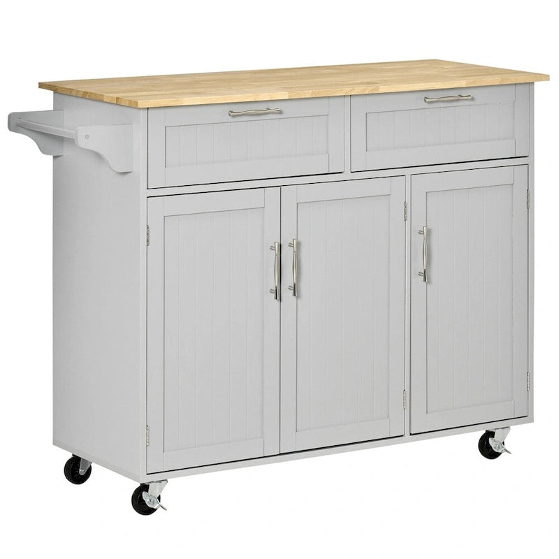 Mobile Wood Kitchen Island with Storage and Adjustable Shelves - N/A