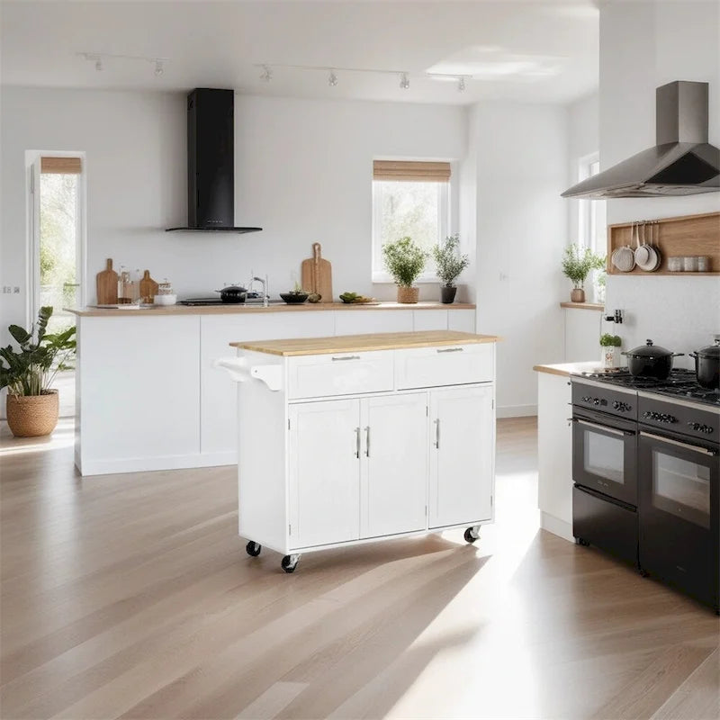 Mobile Wood Kitchen Island with Storage and Adjustable Shelves - N/A