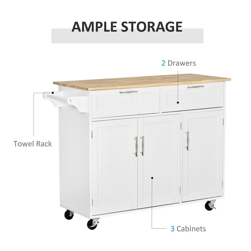 Mobile Wood Kitchen Island with Storage and Adjustable Shelves - N/A