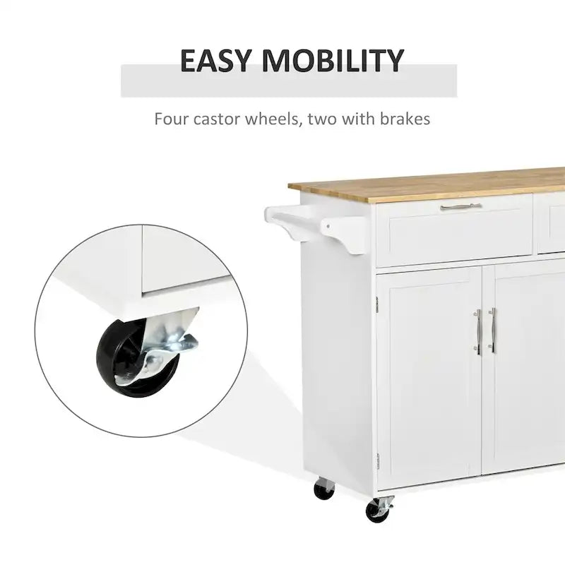 Mobile Wood Kitchen Island with Storage and Adjustable Shelves - N/A