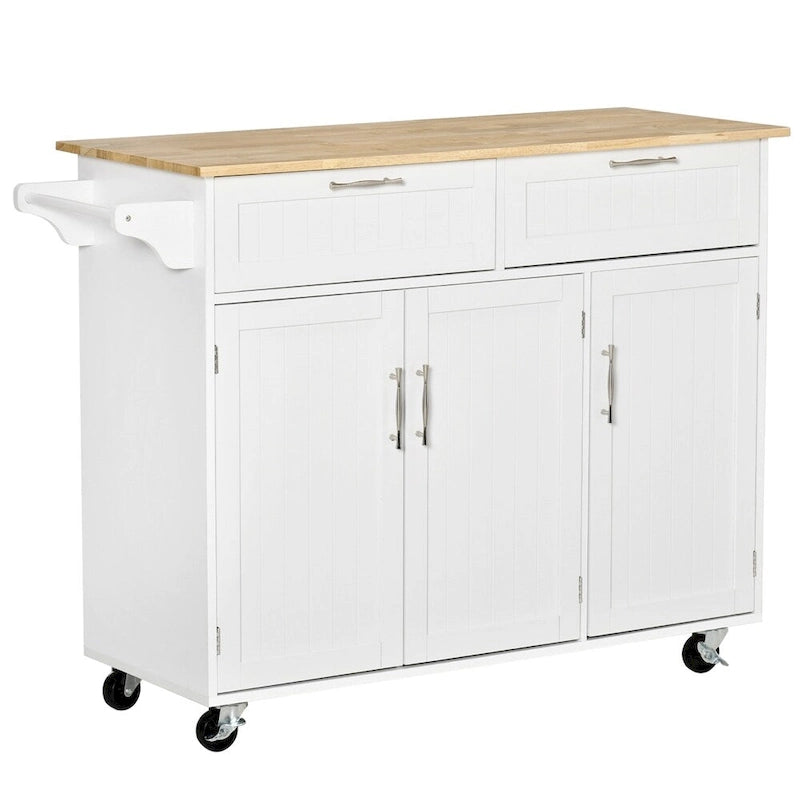 Mobile Wood Kitchen Island with Storage and Adjustable Shelves - N/A
