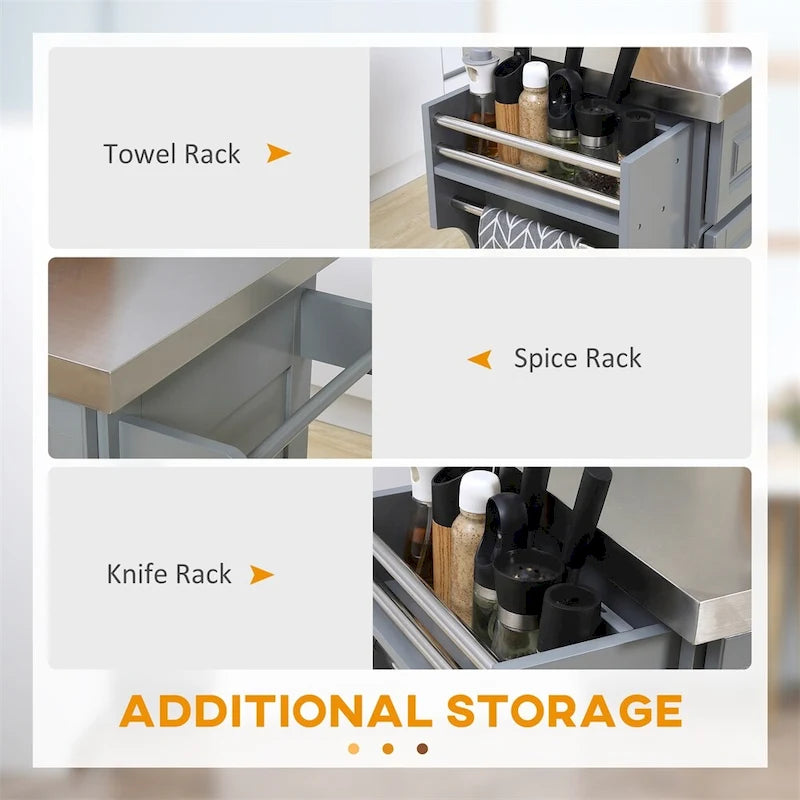 Rolling Kitchen Island with Storage,Portable Kitchen Cart