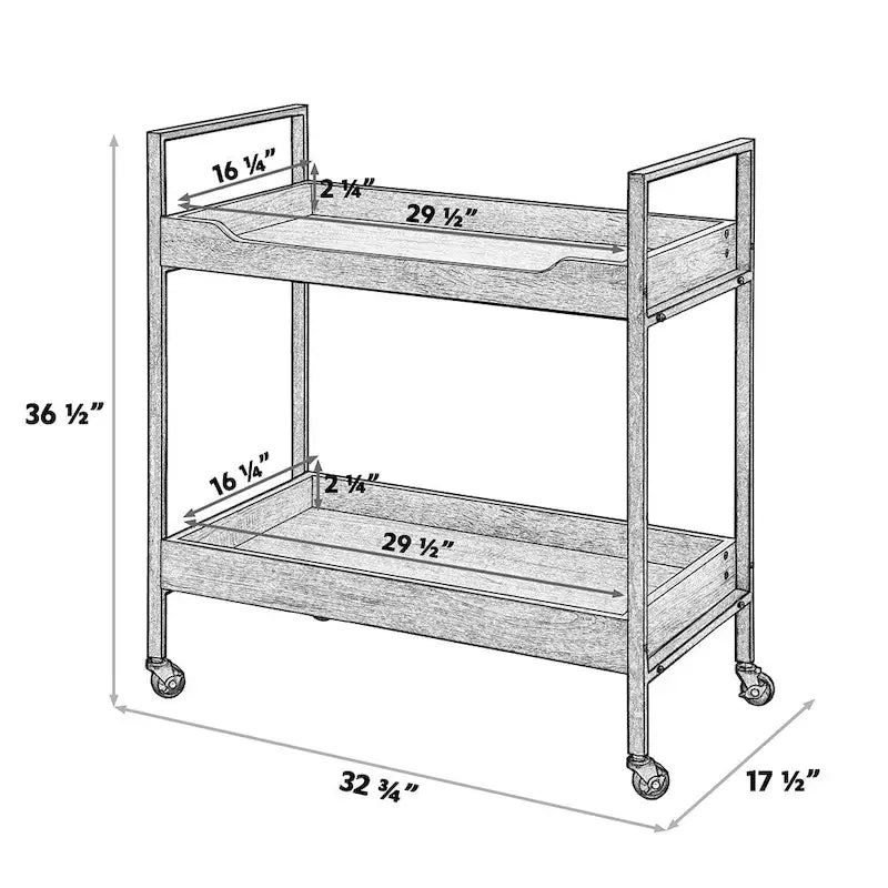 Maypex Metal Frame with Manufactured Wood 2- Tier Bar Cart