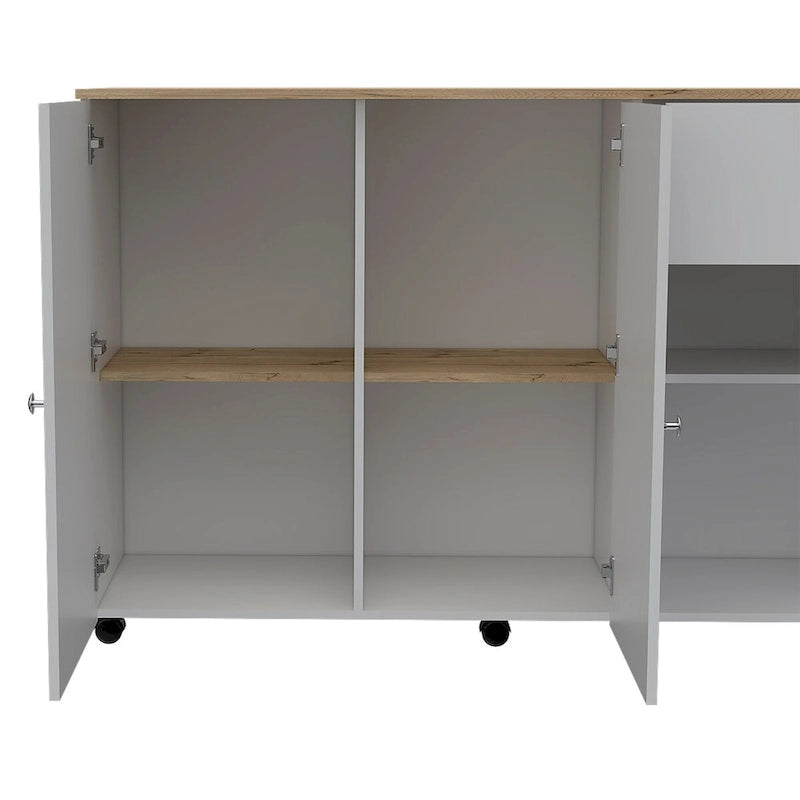 2-Drawer 2-Shelf Kitchen Island White and Pine