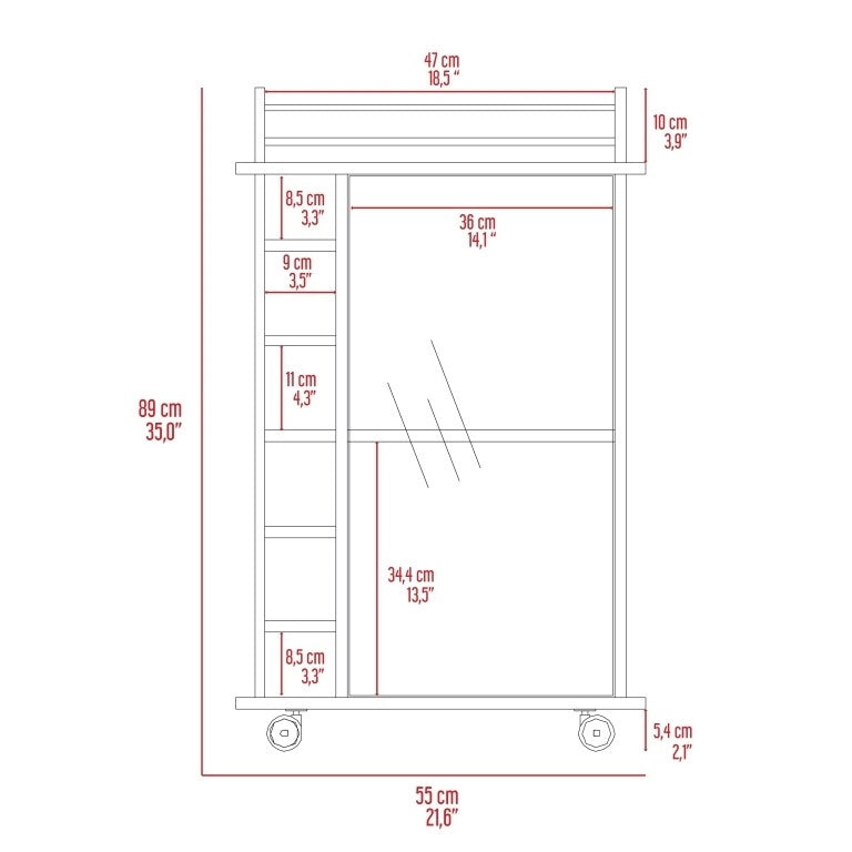Bar Cart Baltimore, Two Tier Cabinet With Glass Door, Six Wine Cubbies, Light Oak Finish for Kitchen, Party and Living Room