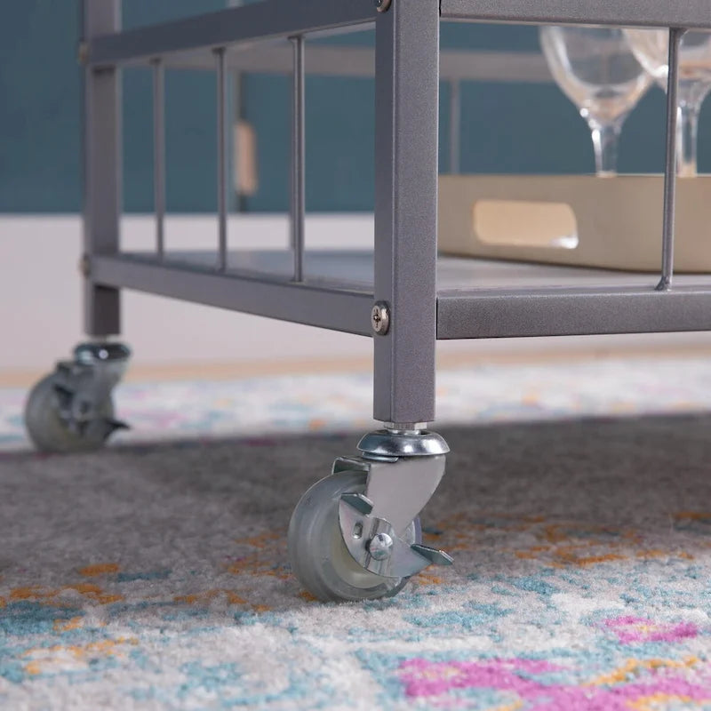 Rolling Kitchen Cart with Three Tier Storage and Four Wine Bottle Rack
