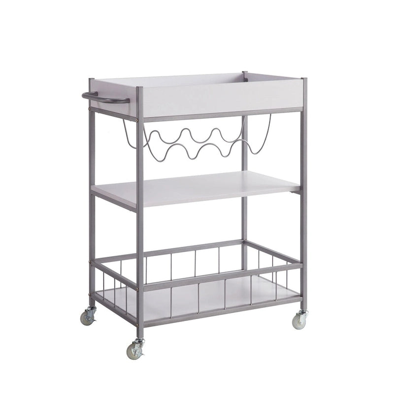 Rolling Kitchen Cart with Three Tier Storage and Four Wine Bottle Rack