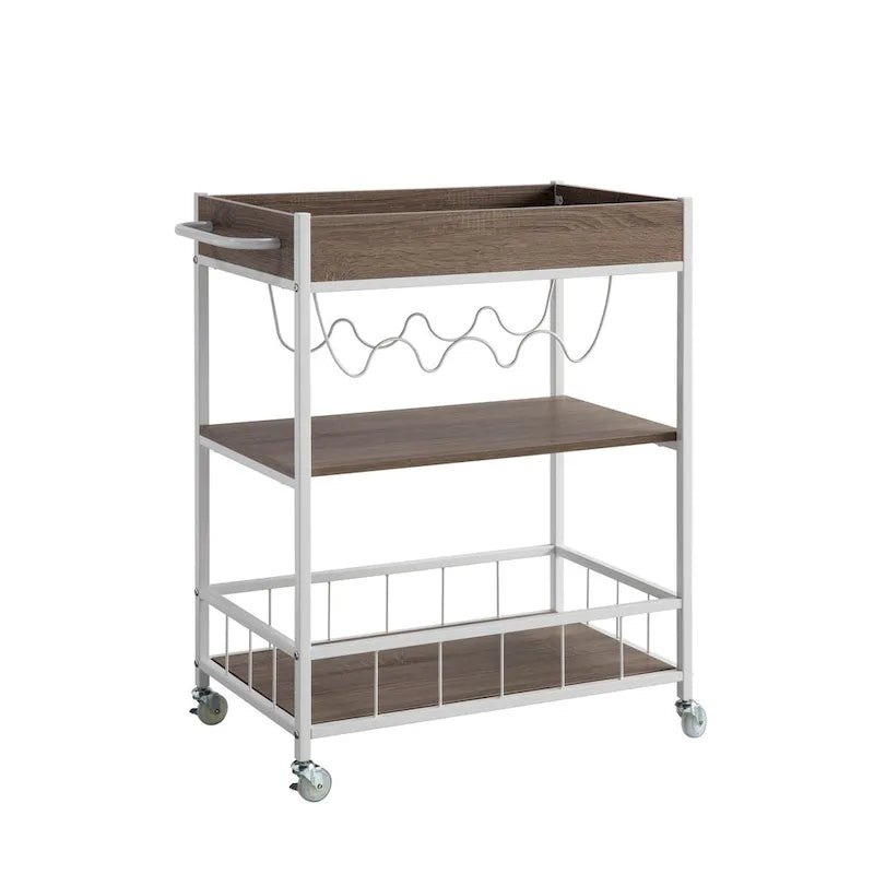 Rolling Kitchen Cart with Three Tier Storage and Four Wine Bottle Rack