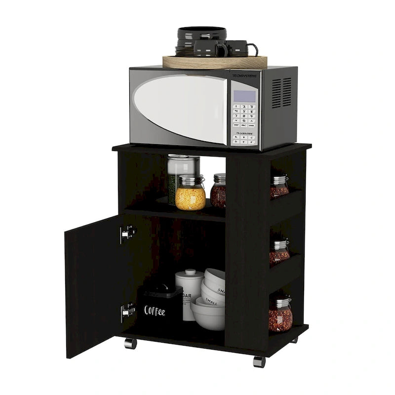Kit Lower Microwave Cabinet, Single Door, Three Side Shelves-Black