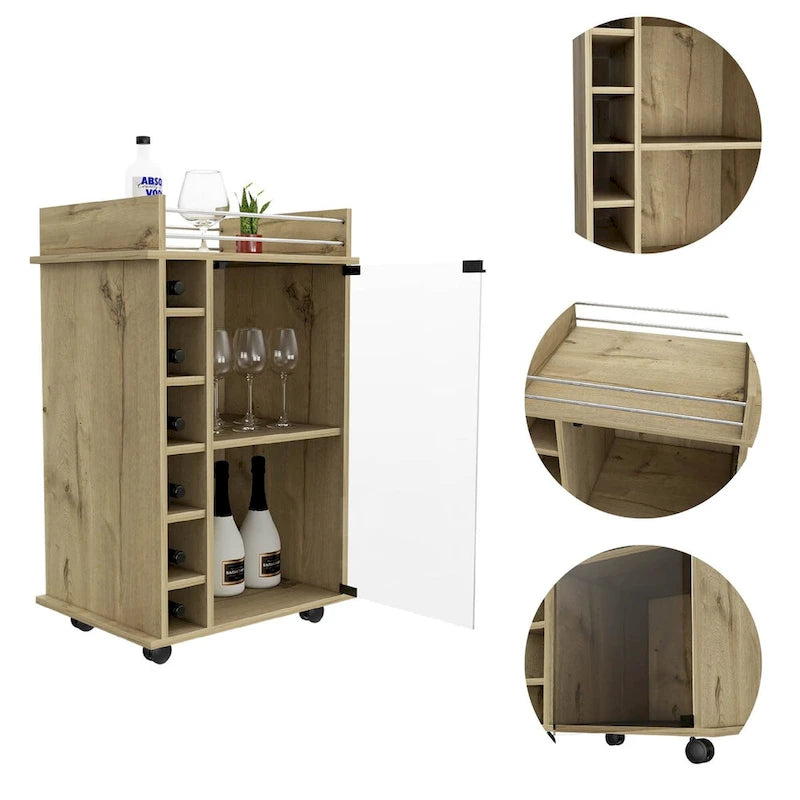 Savannah 6-Bottle 3-Shelf Bar Cart for Kitchen, Party and Living Room