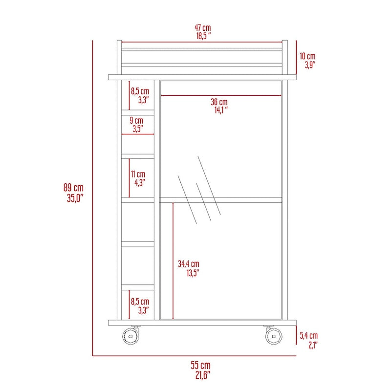 Savannah 6-Bottle 3-Shelf Bar Cart for Kitchen, Party and Living Room