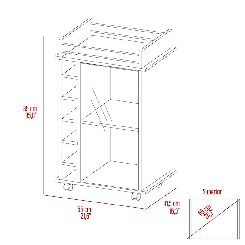 Savannah 6-Bottle 3-Shelf Bar Cart for Kitchen, Party and Living Room