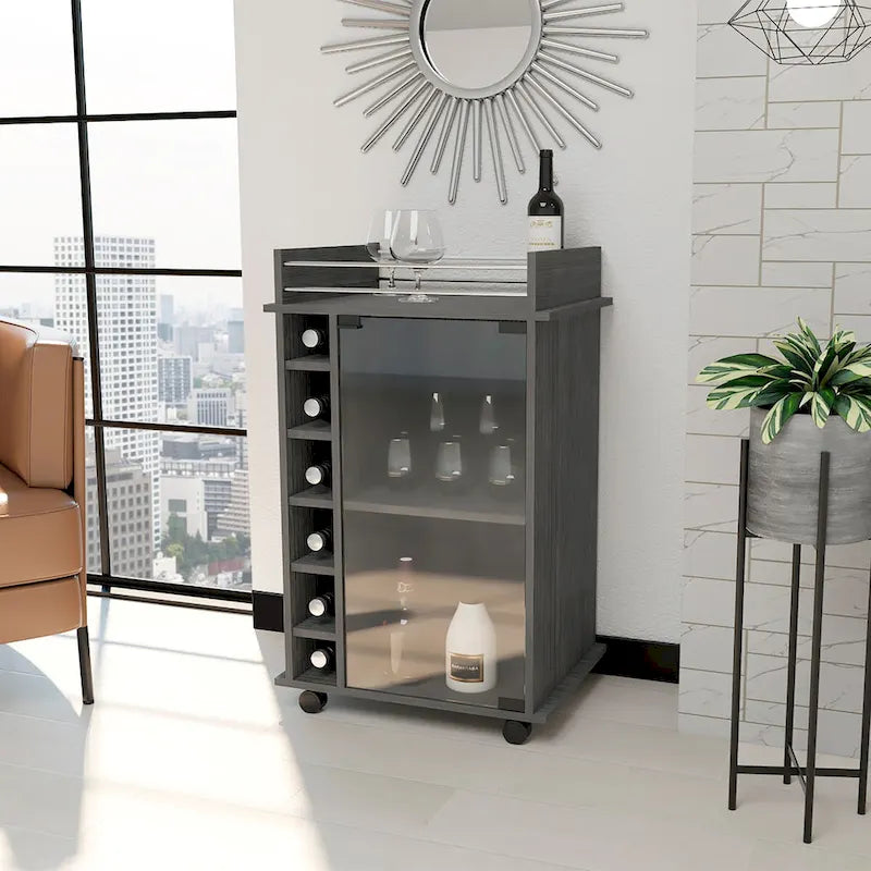 Savannah 6-Bottle 3-Shelf Bar Cart for Kitchen, Party and Living Room