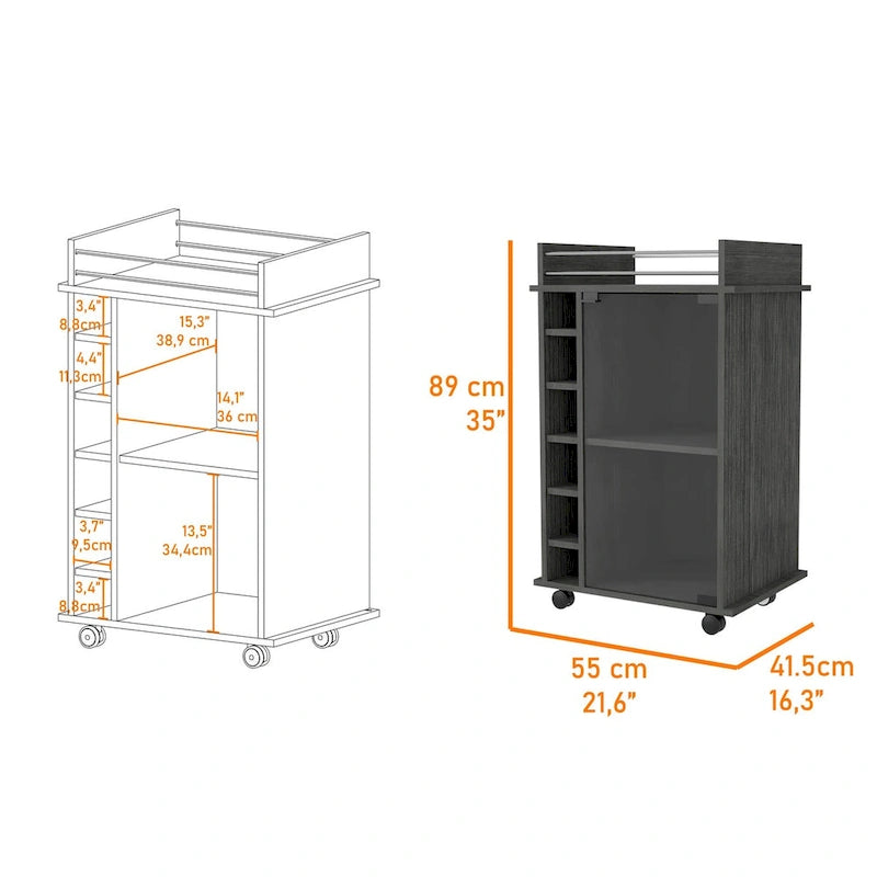 Savannah 6-Bottle 3-Shelf Bar Cart for Kitchen, Party and Living Room