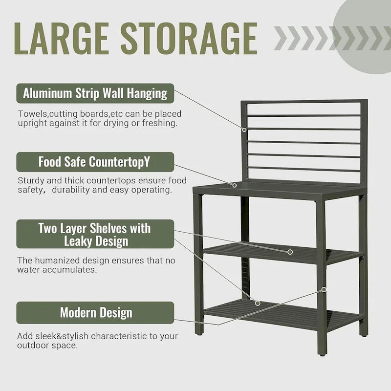 Outdoor Kitchen Island with Storage,Aluminum Kitchen Storage Island Kitchen Food Prep Table with Double Storage Rack