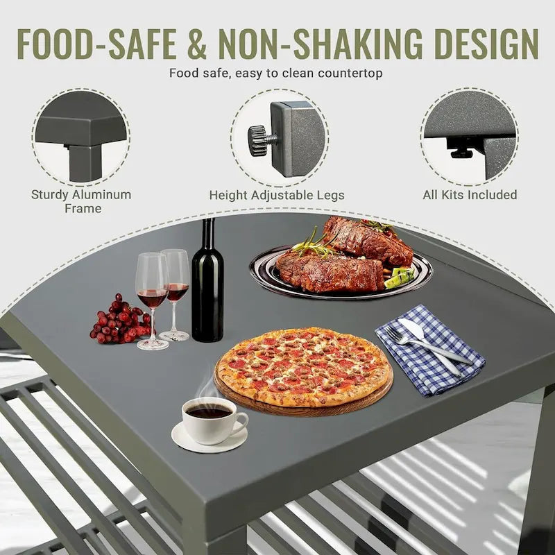 Outdoor Kitchen Island with Storage,Aluminum Kitchen Storage Island Kitchen Food Prep Table with Double Storage Rack