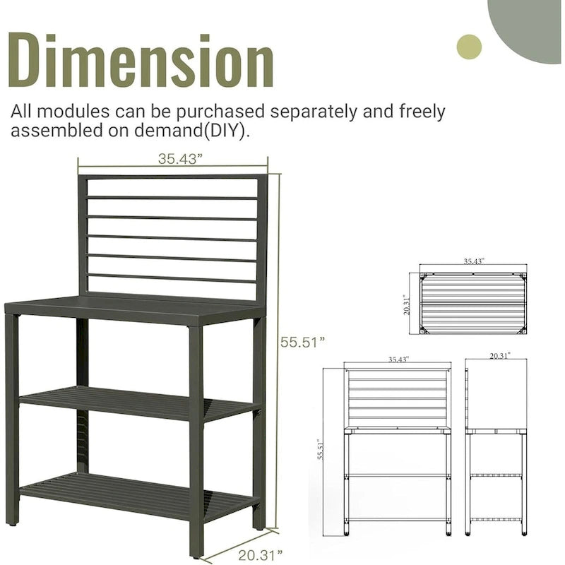 Outdoor Kitchen Island with Storage,Aluminum Kitchen Storage Island Kitchen Food Prep Table with Double Storage Rack