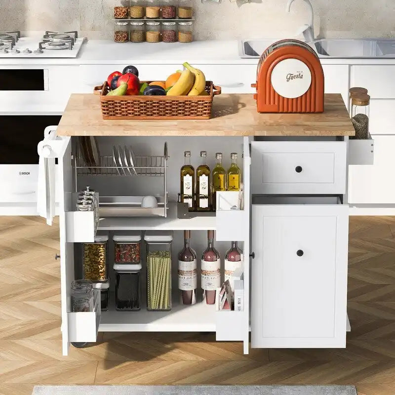 Kitchen Island with Drop Leaf, Rolling Kitchen Cart with Internal Storage Rack