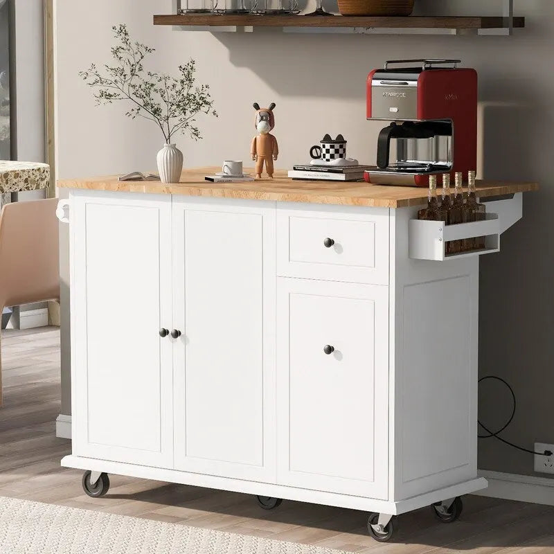 Kitchen Island with Drop Leaf, Rolling Kitchen Cart with Internal Storage Rack