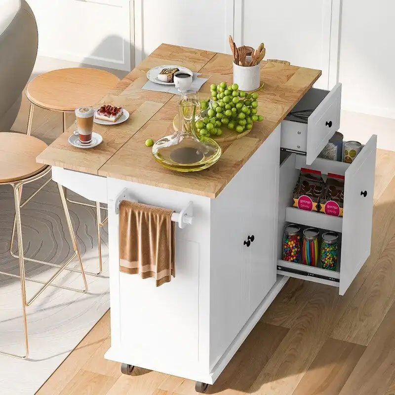 Kitchen Island with Drop Leaf, Rolling Kitchen Cart with Internal Storage Rack