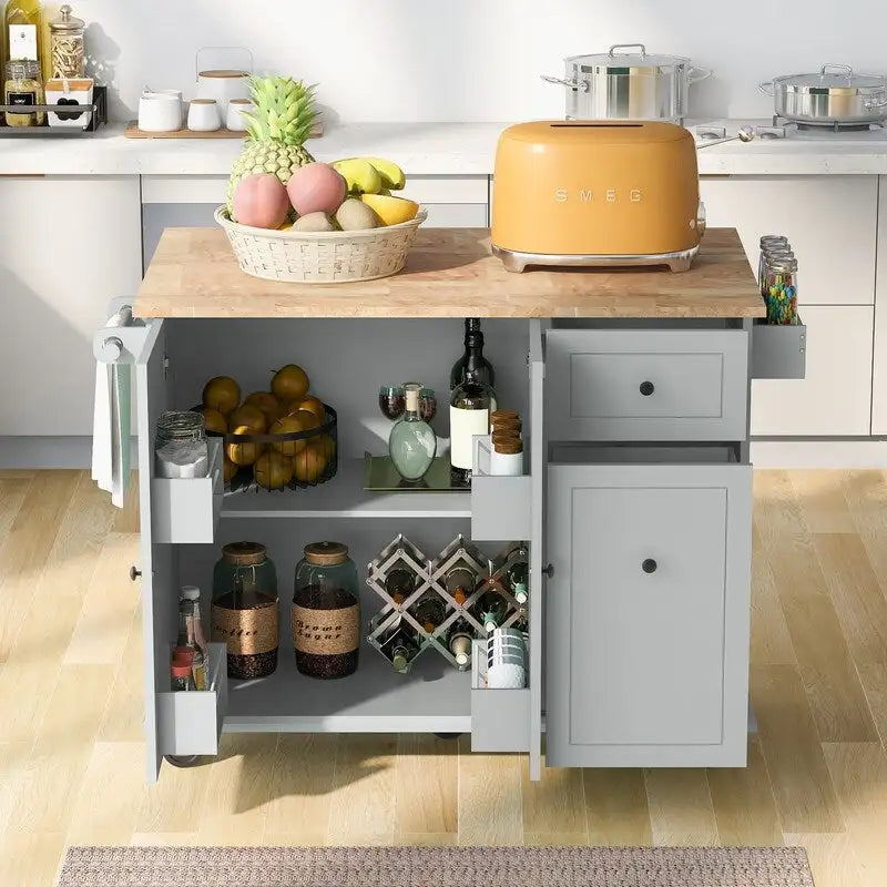 Kitchen Island with Drop Leaf, Rolling Kitchen Cart with Internal Storage Rack