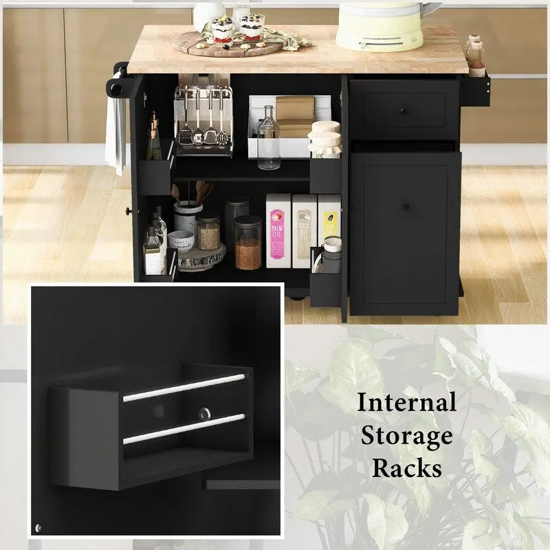 Kitchen Island with Drop Leaf, Rolling Kitchen Cart with Internal Storage Rack