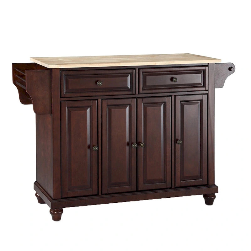 Crosley Cambridge Natural Wood Top Kitchen Island in Vintage Mahogany Finish - 18d x 51.5w x 34h