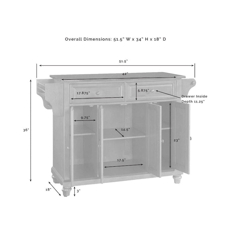 Crosley Cambridge Natural Wood Top Kitchen Island in Vintage Mahogany Finish - 18d x 51.5w x 34h