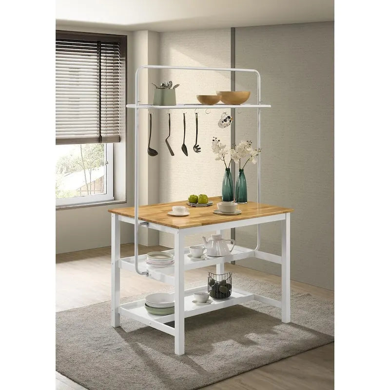 Prager Brown and White Kitchen Island Counter Height Table