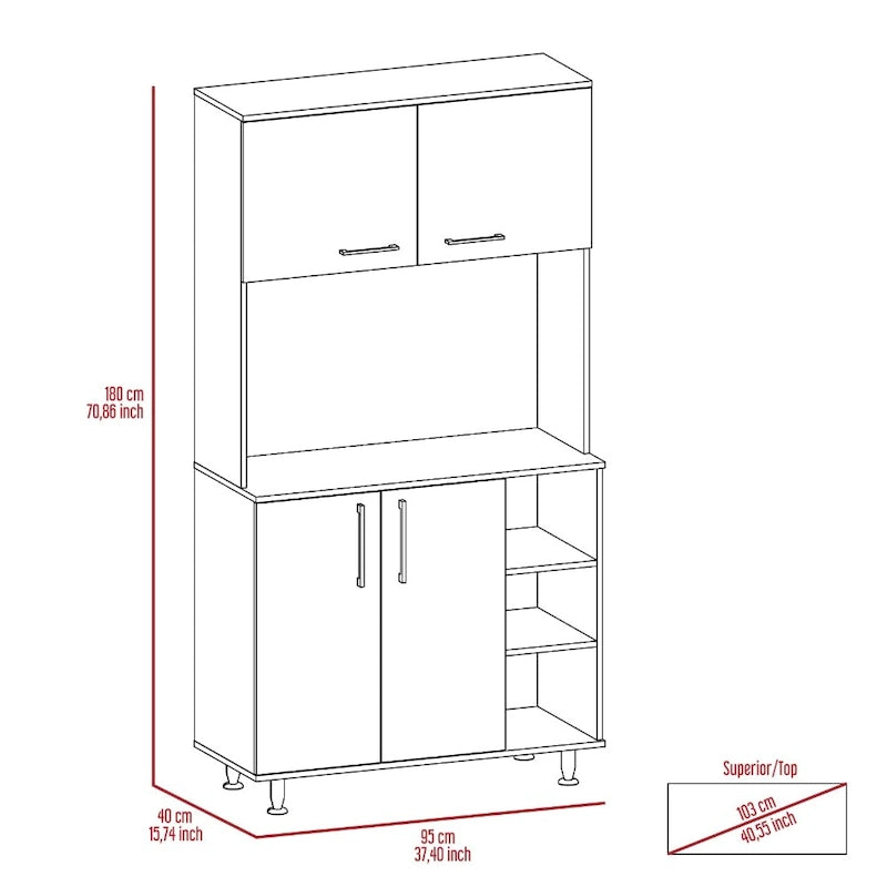 Ralston 7-Shelf 4-Door 2-piece Kitchen Set, Kitchen Island and Pantry Cabinet White and Light Oak