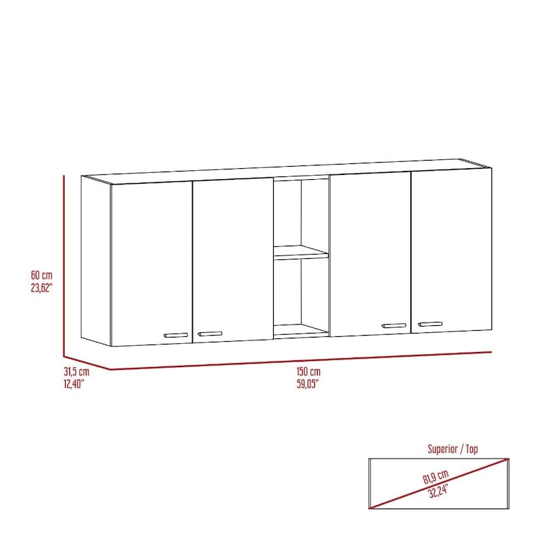 Sierra 7-Shelf 4-Door 2-piece Kitchen Set, Upper Wall Cabinet and Kitchen Island White and Light Oak