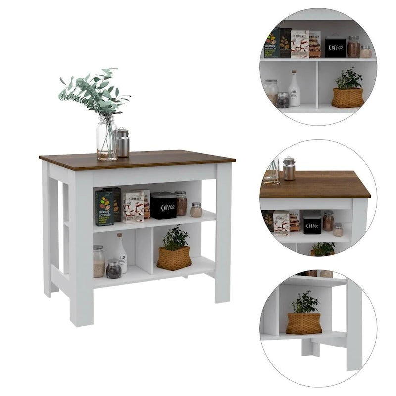 Sierra 7-Shelf 4-Door 2-piece Kitchen Set, Upper Wall Cabinet and Kitchen Island White and Light Oak