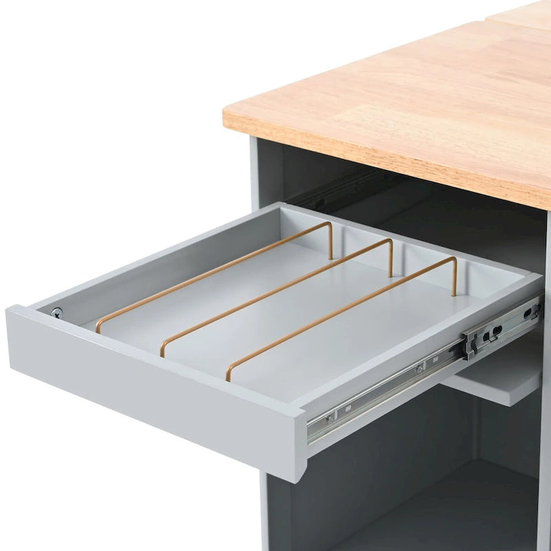 Kitchen Island Cart with Drop Leaf, LED Light, Fluted Glass Doors, Adjustable Shelf, and 2 Drawers