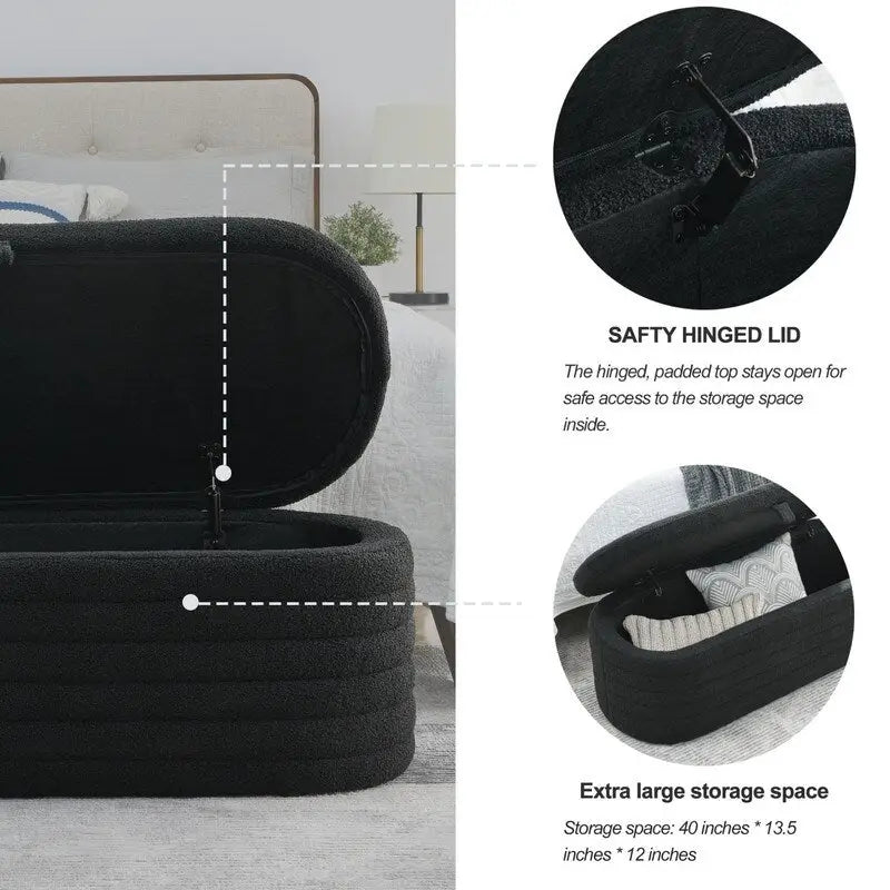 45.5L Upholstered Fabric Storage Bench Ottoman