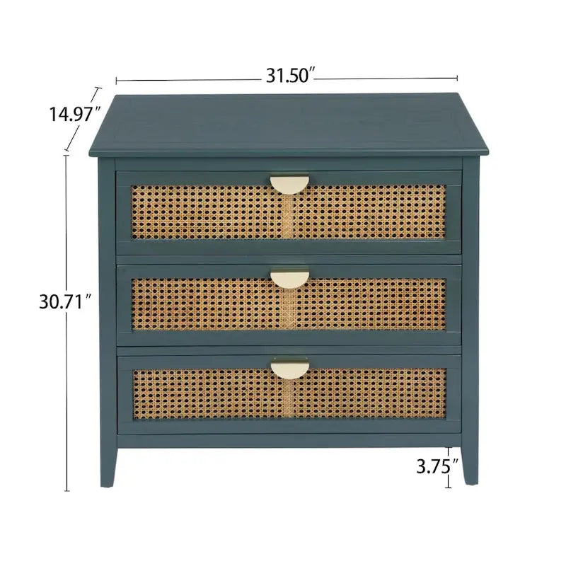 3 Drawer Cabinet,Natural rattan,American Furniture,Suitable for bedroom, living room, study