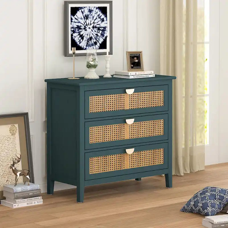 3 Drawer Cabinet,Natural rattan,American Furniture,Suitable for bedroom, living room, study