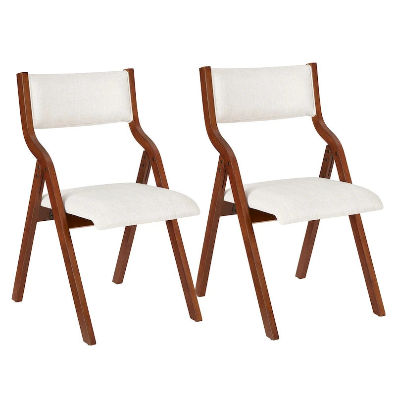 Upholstered Folding Dining Chair, Space Saving, Easy To Carry, Dining Room, 2-Pack-Cream White+Cherry