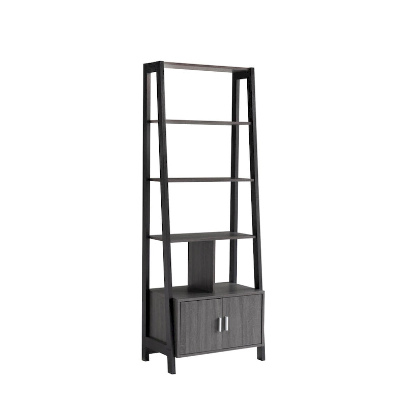 Modern Bookcase with Four Open Shelves and Two Door Cabinet - Black & Grey