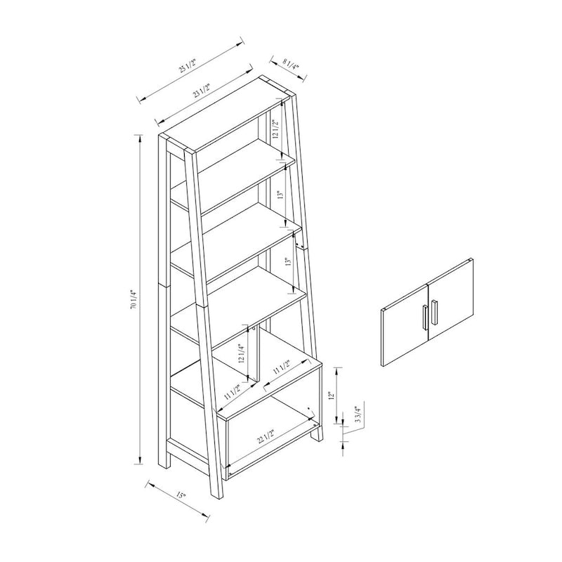 Modern Bookcase with Four Open Shelves and Two Door Cabinet - Black & Grey