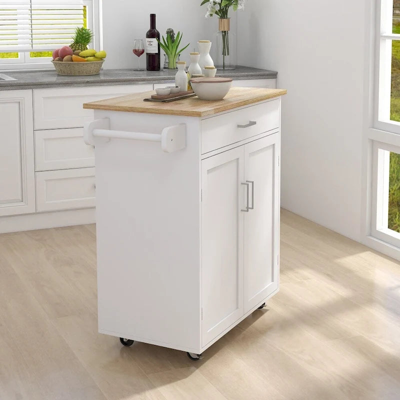 Kitchen Rolling Trolley Cart with Adjustable Shelves and Towel Rack