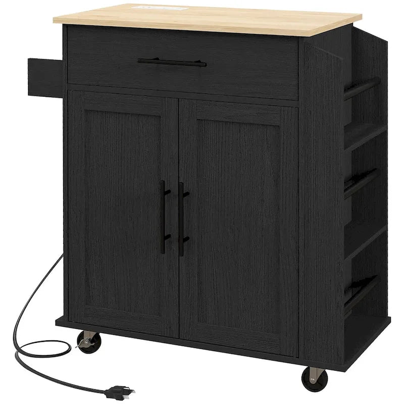 Rolling Kitchen Island with Storage, AC Outlets and USB Ports