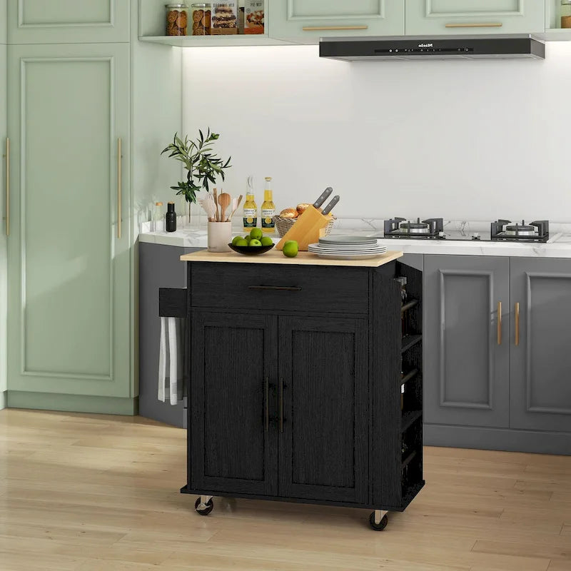 Rolling Kitchen Island with Storage, AC Outlets and USB Ports
