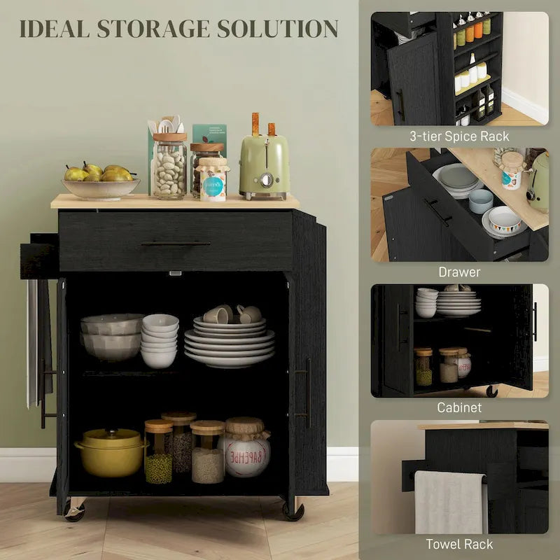 Rolling Kitchen Island with Storage, AC Outlets and USB Ports