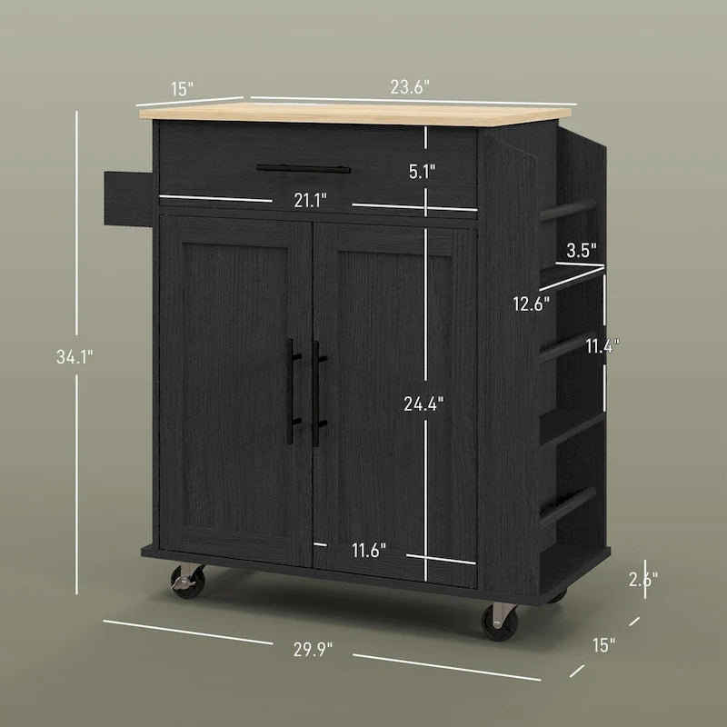 Rolling Kitchen Island with Storage, AC Outlets and USB Ports