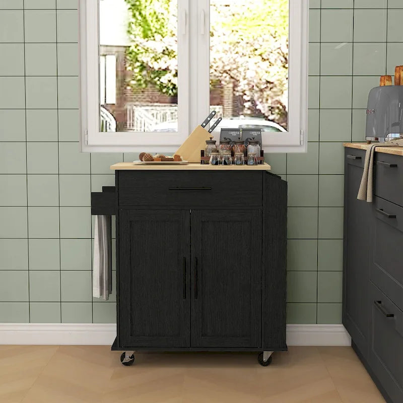 Rolling Kitchen Island with Storage, AC Outlets and USB Ports