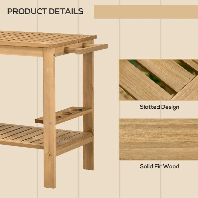 Outdoor Bar Cart, Wood Rolling Home Bar & Serving Cart with 2 Shelves