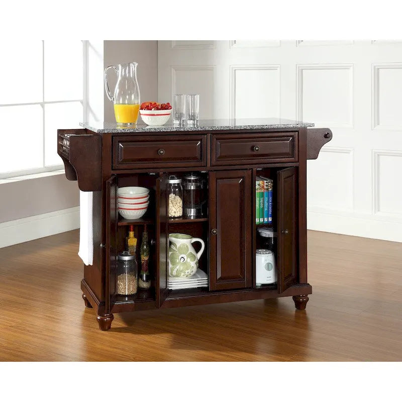 Crosley Cambridge Solid Granite Top Kitchen Island in Vintage Mahogany Finish - 18d x 51.5w x 35h