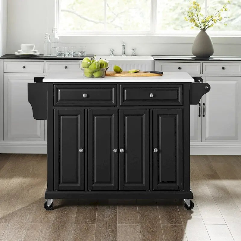 Crosley Full Size Granite Top Kitchen Cart in Black - 18d x 51.5w x 36h
